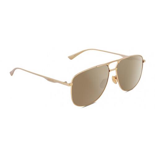 Gucci GG0336S Unisex Square Designer Polarized Sunglasses in Gold 60mm 4 Options Amber Brown Polar
