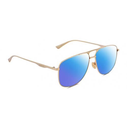 Gucci GG0336S Unisex Square Designer Polarized Sunglasses in Gold 60mm 4 Options Blue Mirror Polar