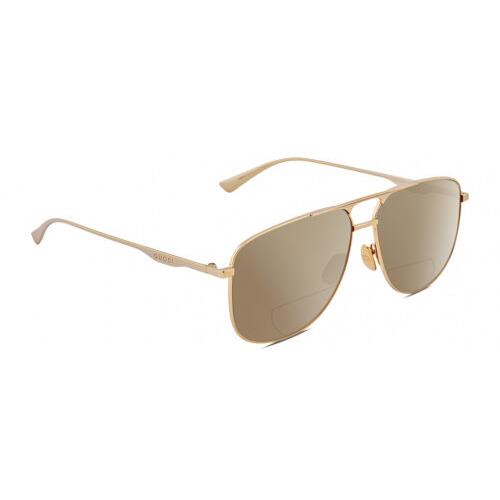 Gucci GG0336S Unisex Square Polarized Bifocal Reading Sunglasses Gold 60mm 41Opt Brown