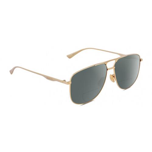 Gucci GG0336S Unisex Square Polarized Bifocal Reading Sunglasses Gold 60mm 41Opt Grey