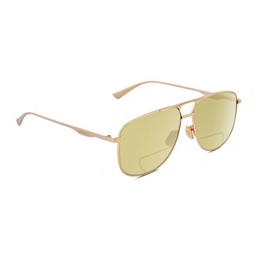 Gucci GG0336S Unisex Square Polarized Bifocal Reading Sunglasses Gold 60mm 41Opt Yellow