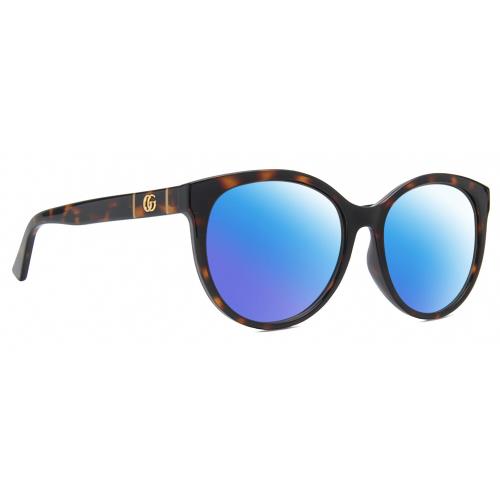 Gucci GG0636SK Womens Round Polarized Sunglasses Tortoise Havana Gold 56mm 4 Opt Blue Mirror Polar