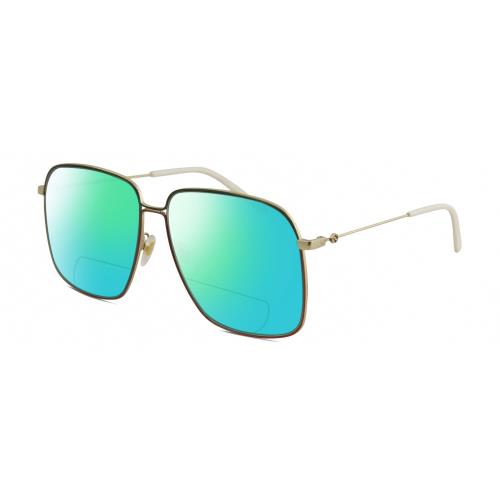 Gucci GG0394S Women Polarized Bifocal Sunglasses Red Green Gold White 61mm 41Opt Green Mirror