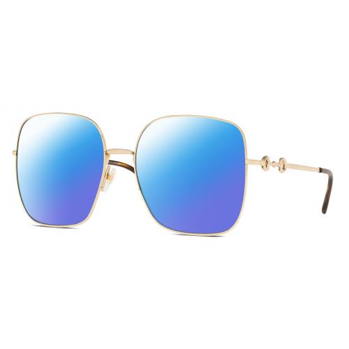 Gucci GG0879S Womens Square Polarized Sunglasses Gold Tortoise Havana 61mm 4 Opt Blue Mirror Polar