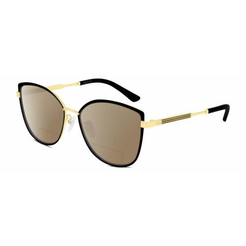 Gucci GG0589SK Women Cat Eye Polarized Bifocal Sunglasses Black Gold 57mm 41 Opt Brown