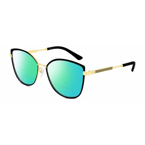 Gucci GG0589SK Women Cat Eye Polarized Bifocal Sunglasses Black Gold 57mm 41 Opt Green Mirror