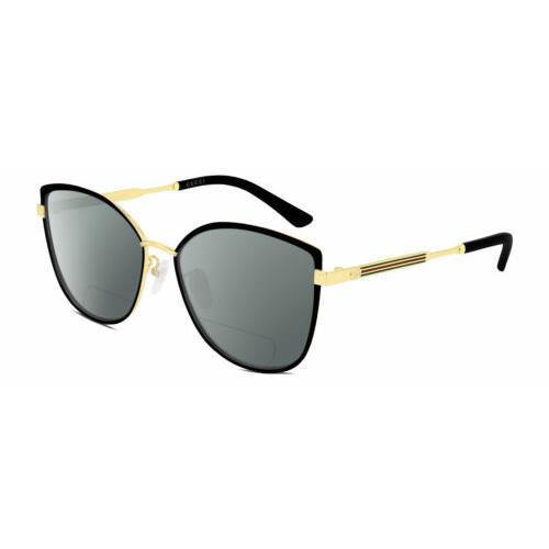 Gucci GG0589SK Women Cat Eye Polarized Bifocal Sunglasses Black Gold 57mm 41 Opt Grey