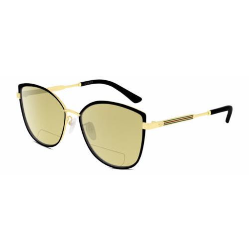 Gucci GG0589SK Women Cat Eye Polarized Bifocal Sunglasses Black Gold 57mm 41 Opt Yellow