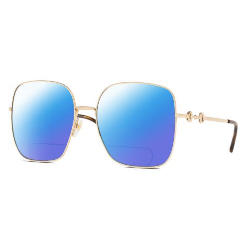 Gucci GG0879S Womens Polarized Bifocal Sunglass Gold Tortoise Havana 61mm 41 Opt Blue Mirror