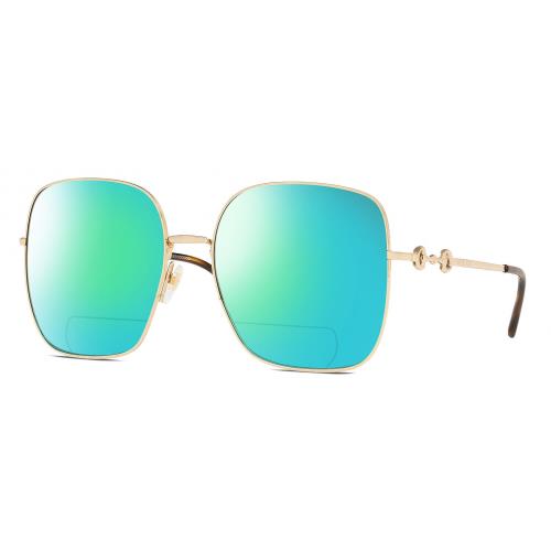 Gucci GG0879S Womens Polarized Bifocal Sunglass Gold Tortoise Havana 61mm 41 Opt Green Mirror