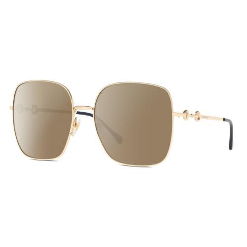 Gucci GG0879S Womens Square Polarized Sunglasses in Gold Navy Blue 61mm 4 Option Amber Brown Polar