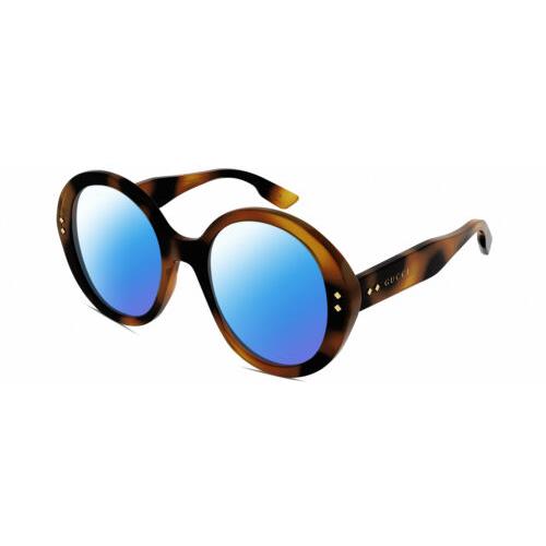 Gucci GG1081S Womens Round Polarized Sunglasses Tortoise Havana Gold 54mm 4 Opt Blue Mirror Polar