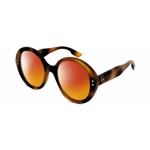 Gucci GG1081S Womens Round Polarized Sunglasses Tortoise Havana Gold 54mm 4 Opt Red Mirror Polar