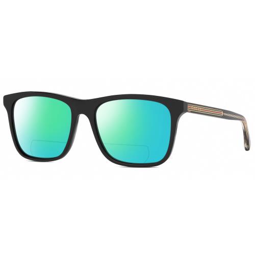 Gucci GG0381SN Unisex Polarized Bifocal Sunglasses Black Gold Crystal 57mm 41Opt Green Mirror