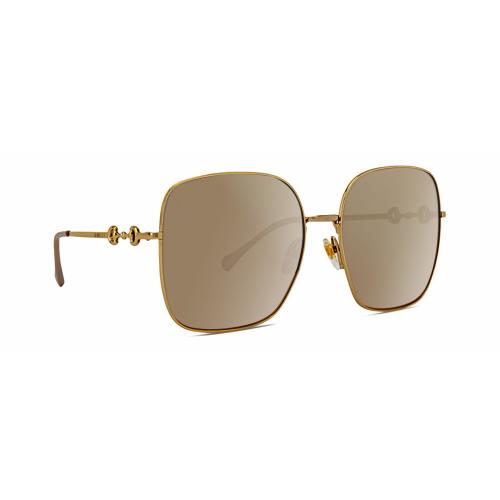 Gucci GG0879S Womens Square Designer Polarized Sunglasses Gold Pearl 61mm 4 Opt Amber Brown Polar