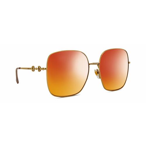 Gucci GG0879S Womens Square Designer Polarized Sunglasses Gold Pearl 61mm 4 Opt Red Mirror Polar