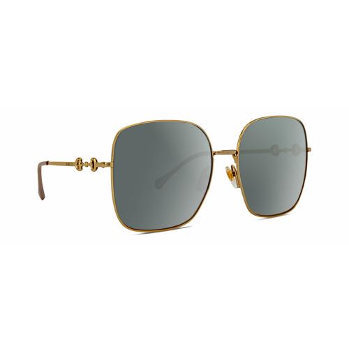 Gucci GG0879S Womens Square Designer Polarized Sunglasses Gold Pearl 61mm 4 Opt Smoke Grey Polar