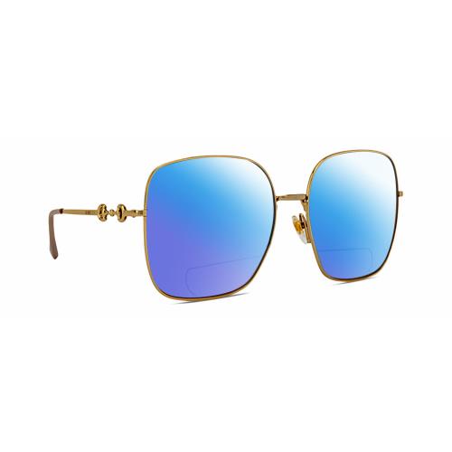 Gucci GG0879S Womens Polarized Bifocal Reading Sunglasses Gold Pearl 61mm 41 Opt Blue Mirror