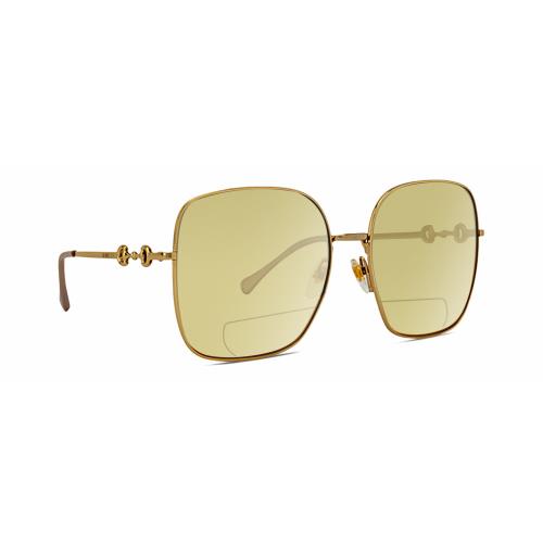 Gucci GG0879S Womens Polarized Bifocal Reading Sunglasses Gold Pearl 61mm 41 Opt Yellow