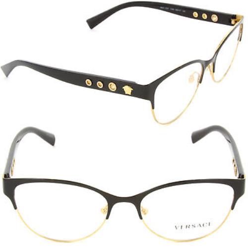 Versace VE1237 1342 53mm Oval Eyeglasses Black Gold/demo Lens