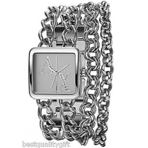 New-armani Exchange Silver Multi Strand Chain Link Bracelet Watch+crystal AX3087