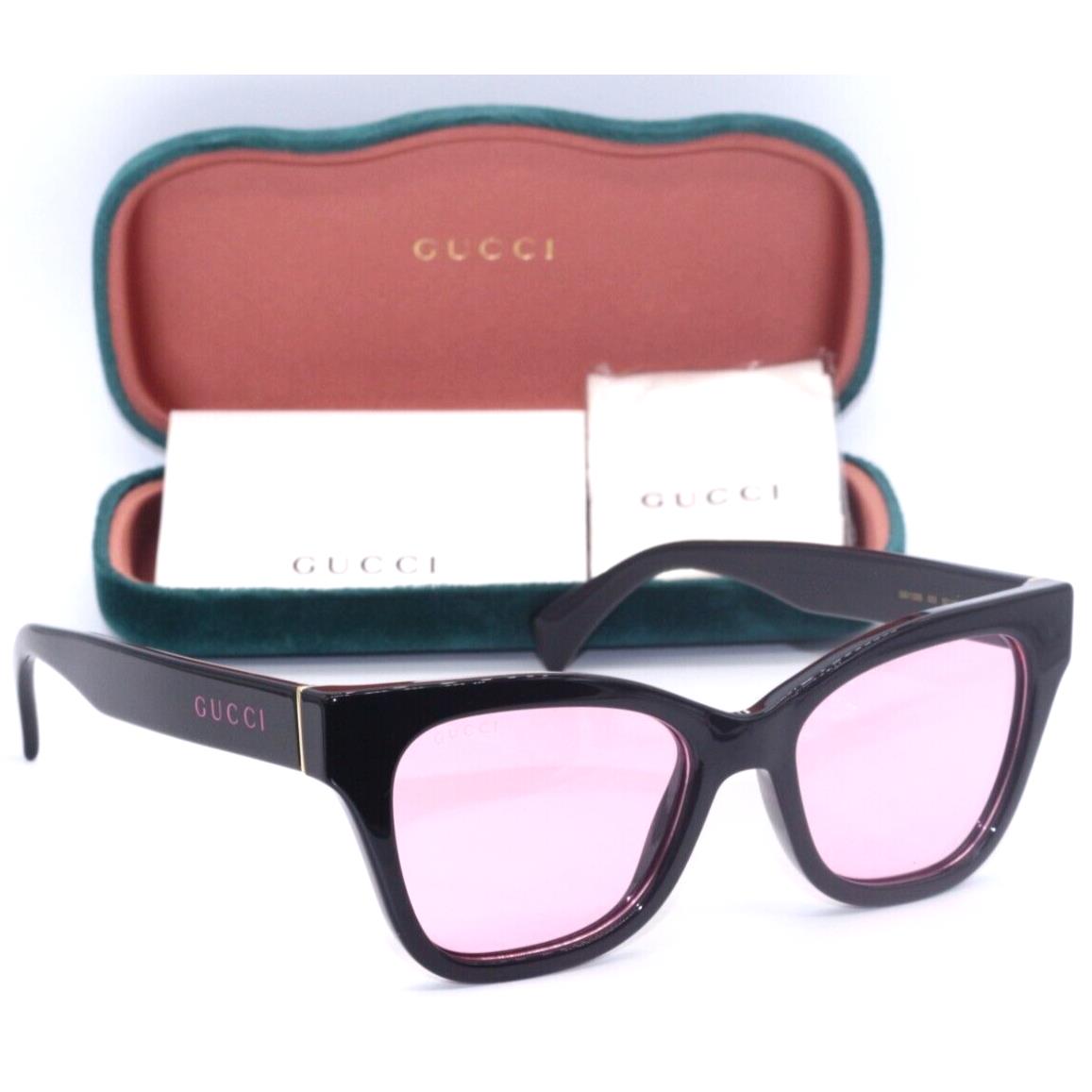 Gucci GG 1133S 003 Shiny Black-gold/pink Lens Sunglasses 52-18