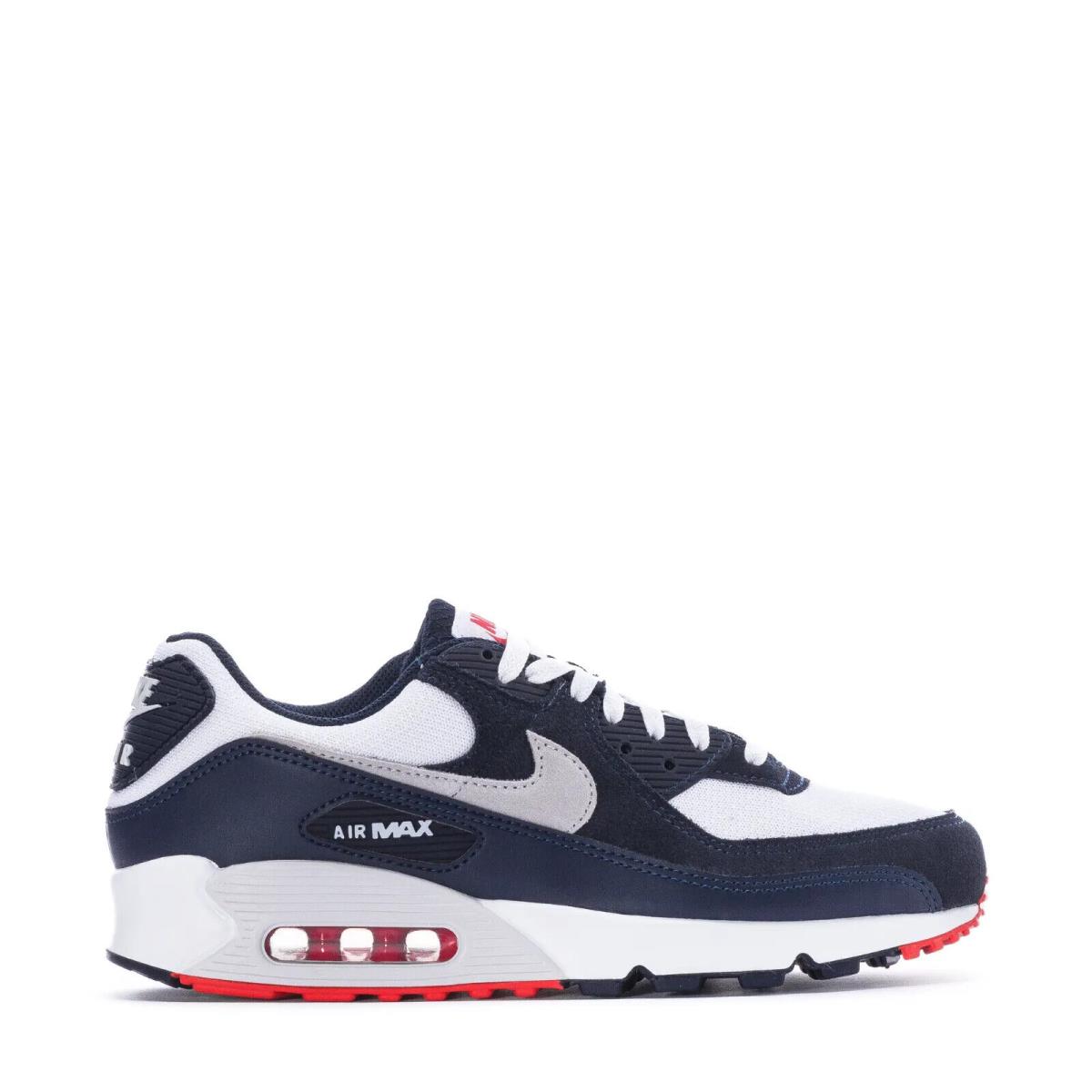 Men`s Nike Air Max 90 Swoosh Casual Shoes White Blue Red Sneakers Athletic