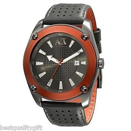 Armani Exchange Grey Leather Orange Men WATCH-AX1087