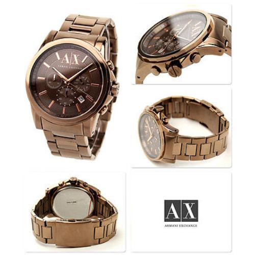 Armani Exchange Brown Bronze Tone S/steel+rose Gold Chrono+date Watch AX2091+BOX