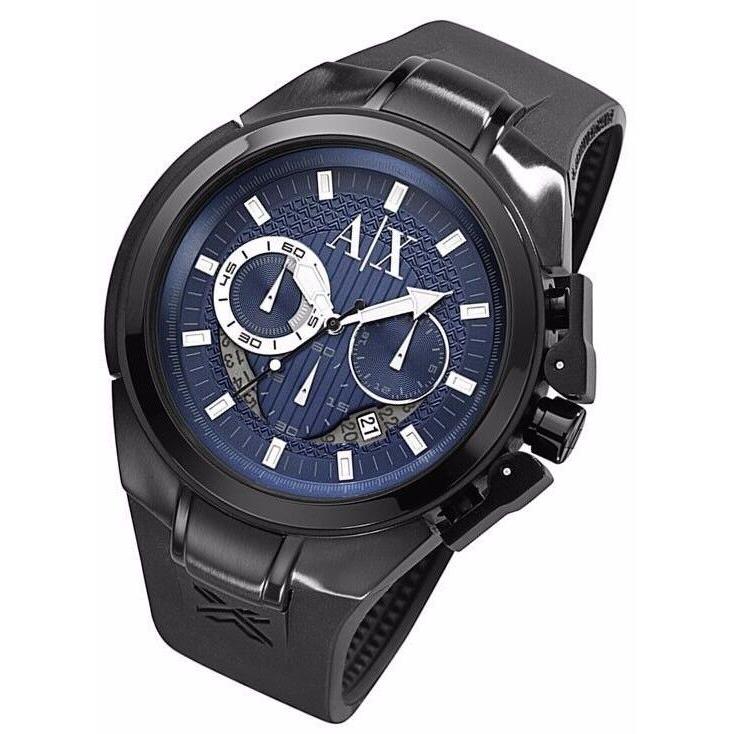 Armani Exchange Black Rubber Chronograph Blue Dial Men WATCH-AX1114