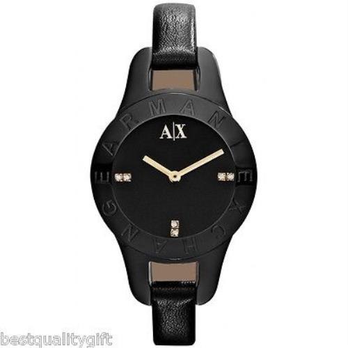 New-a X Armani Exchange Black Leather Band+gold Crystal Dial Detail WATCH-AX4125