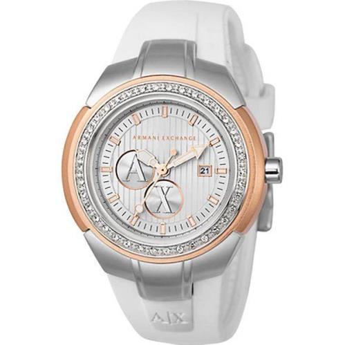 Armani Exchange White Silicone with Rose Gold+crystals WATCH-AX5052-NEW