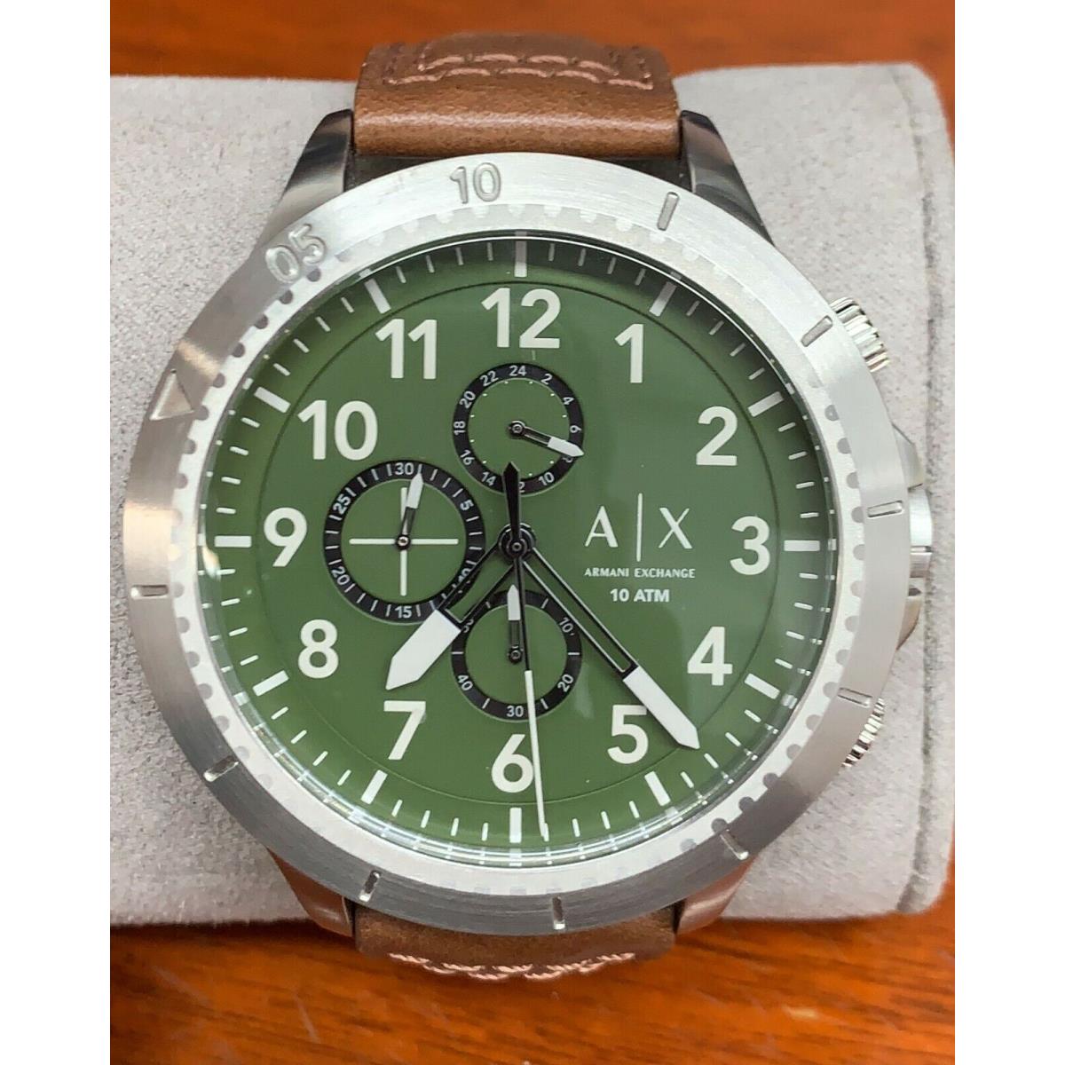 Armani Exchange AX1758 Olive Green Dial Leather Strap Chronograph Men`s Watch - Green , Olive