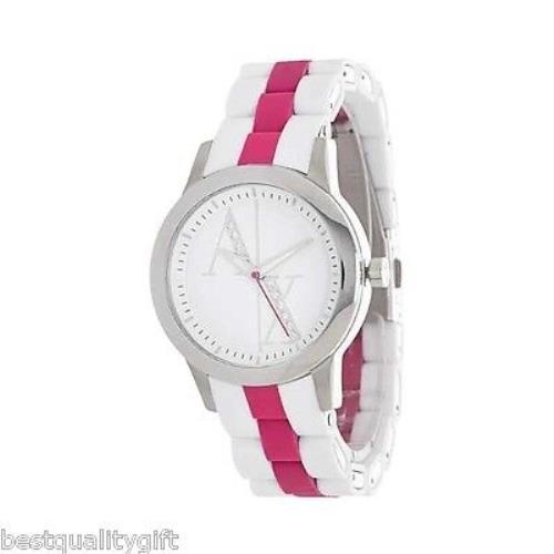 A X Armani Exchange White Pink Silicone Wrapped Steel Band WATCH-AX5071