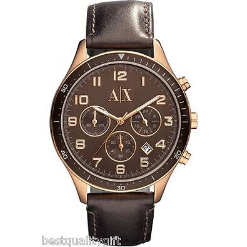 Armani Exchange Brown Bronze Leather Rose Gold Chronograph WATCH-AX5102-NEW+BOX