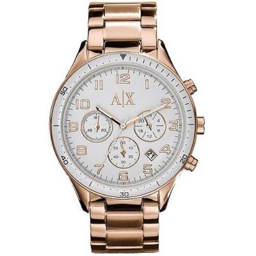 Armani Exchange Rose Gold Tone S/steel Chrono. White Dial Bracelet Watch AX5107