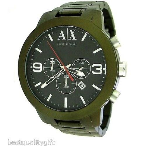 Armani Exchange Military Green Aluminum+black Oversize Dial+chrono Watch AX1154