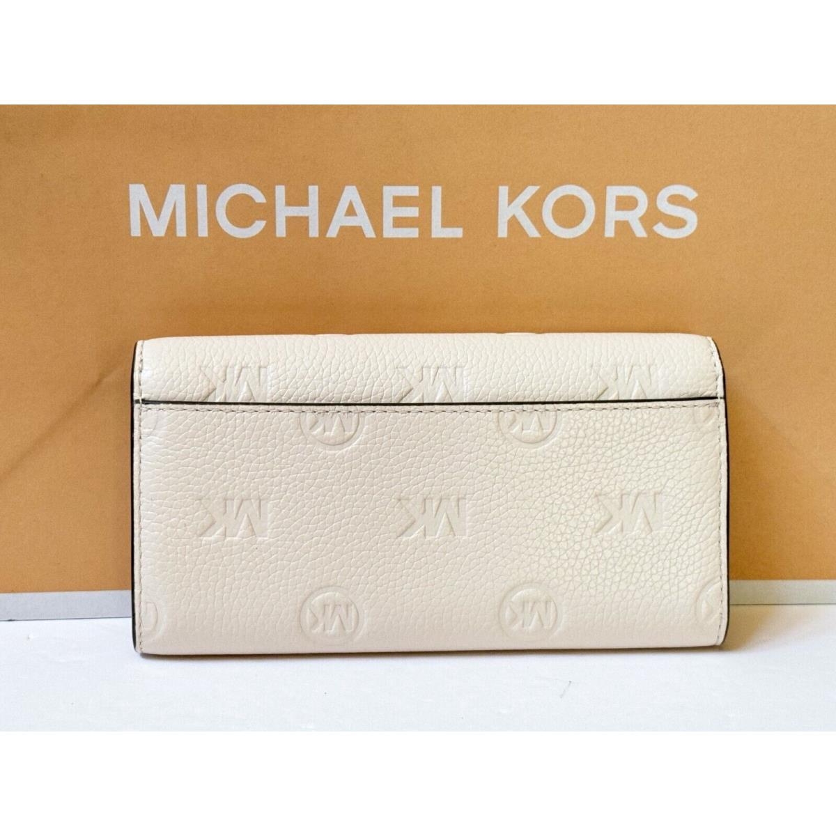 Michael Kors Jet Set Travel Large Envelope Continental Wallet MK Embossed Light Cream