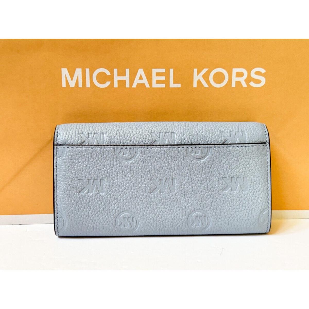 Michael Kors Jet Set Travel Large Envelope Continental Wallet Embossed MK Pale Blue