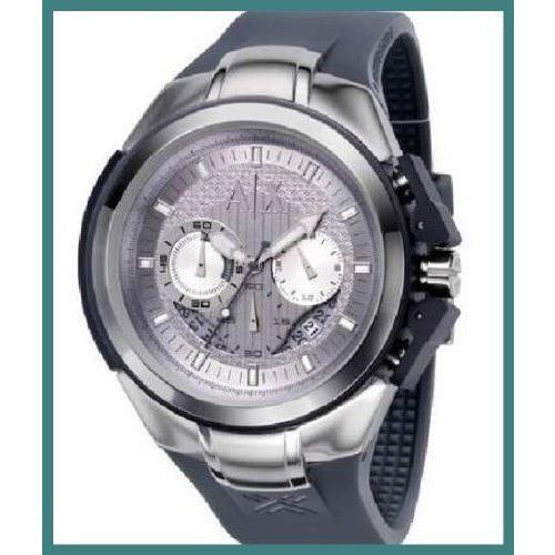 Armani Exchange Gray Silicone Band Chronograph Date Silver Dial WATCH-AX1110