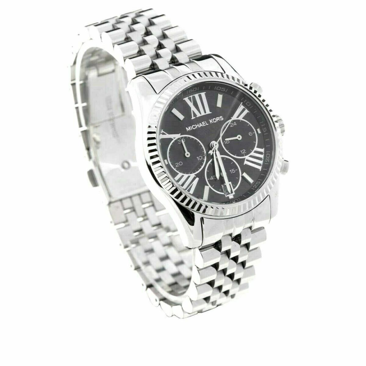 Michael Kors Lexington Silver Chrono Roman Numerals Black Dial Watch MK5708