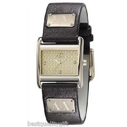 Armani Exchange Brown Leather with Gold Steel Watch AX3081