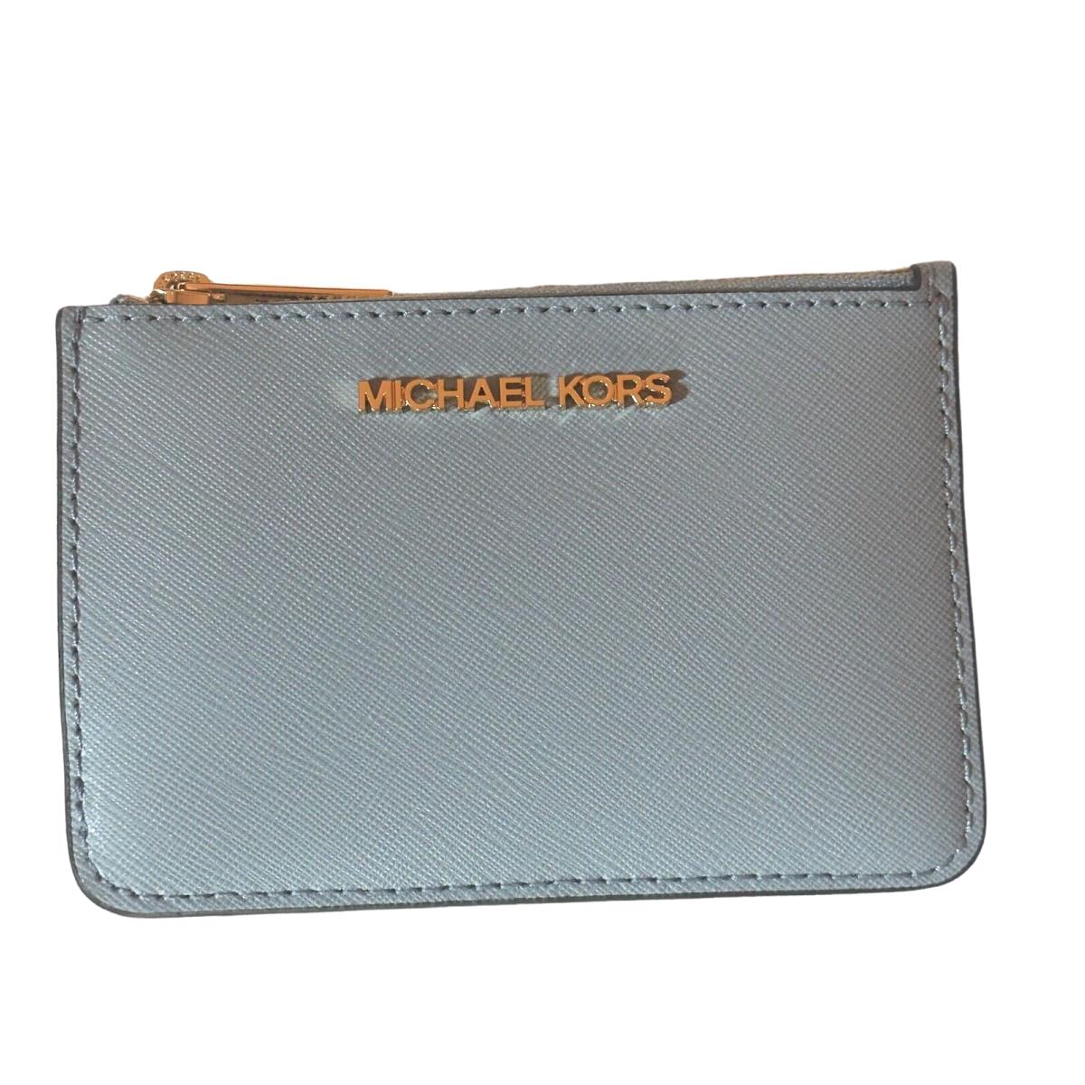 Michael Kors Jet Set Small Travel Top Zip Coin Pouch with Id-leather-pale Blue