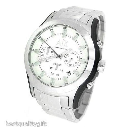 Armani Exchange Silver Tone Stainless Steel Black Chronograph WATCH-AX2075