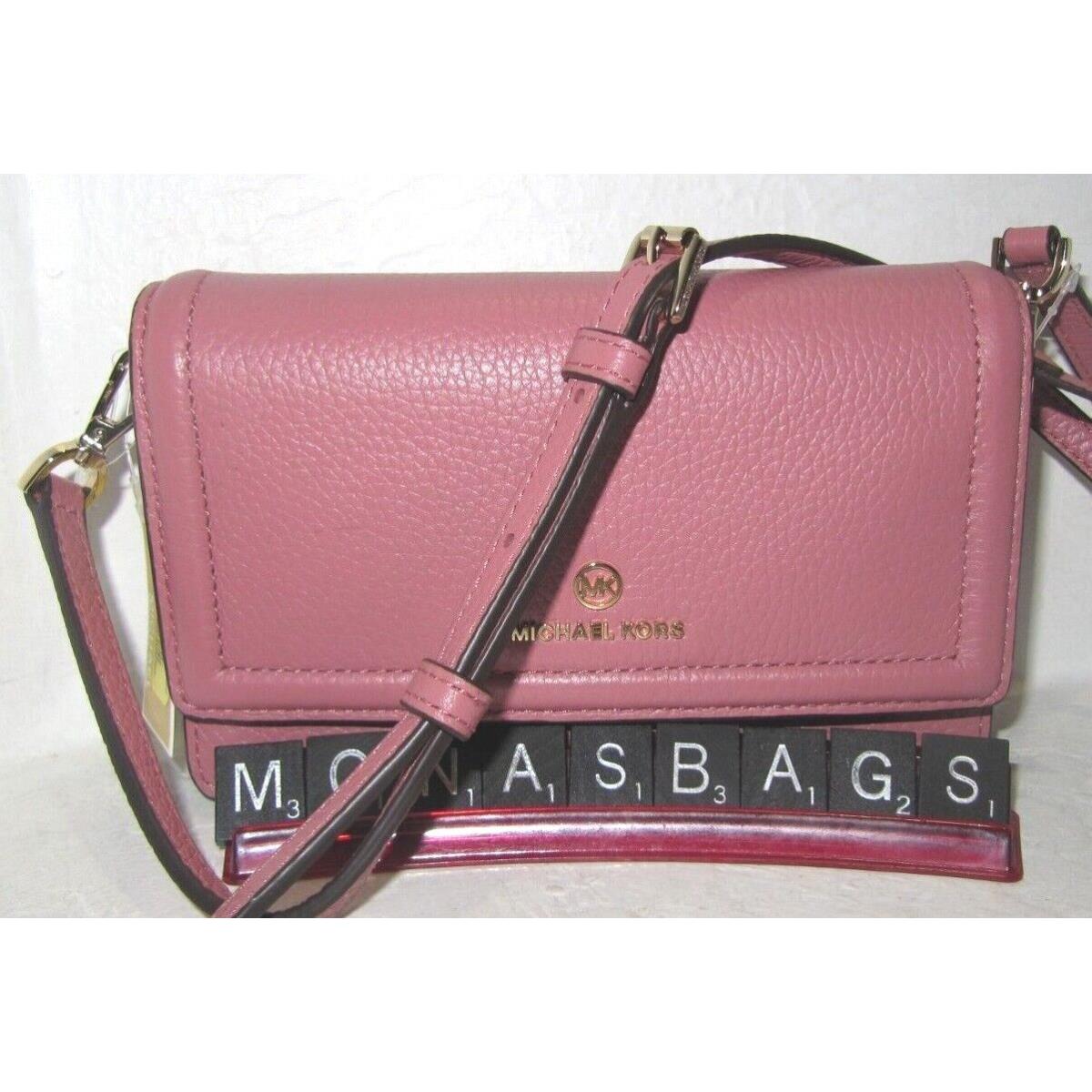 Michael Kors Jet Set Charm Rose Pebbled Leather Phone Crossbody Wallet Bag