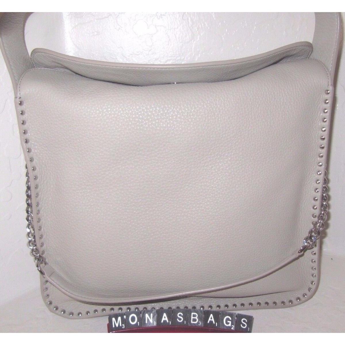 Michael Kors Astor Studded Large Light Grey Leather Shoulder Hobo