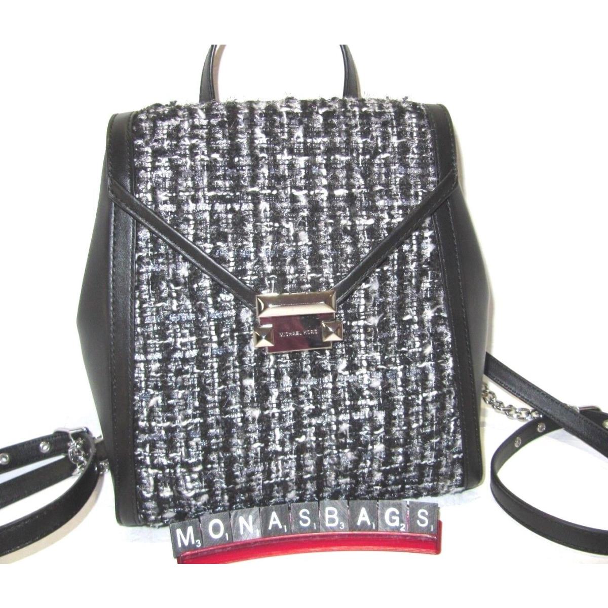 Michael Kors Whitney Medium Backpack Black Leather Tweed Bag