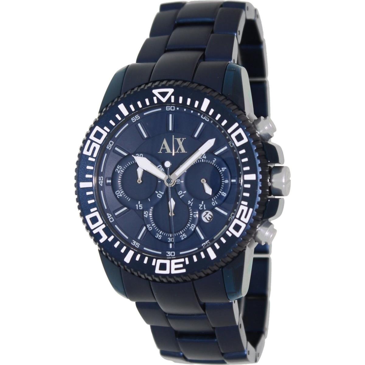 Armani Exchange Blue Aluminum Band Chronograph Date Men`s Watch AX1209+BOX