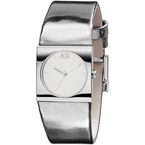 Armani Exchange Silver Shiny Metallic Leather Lady`s Watch AX3067