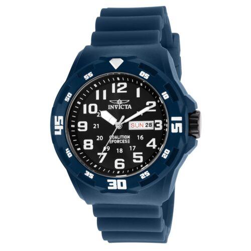 Invicta Men`s Strap Watch - Coalition Forces Black Dial Blue Silicone 25324 - Dial: Black